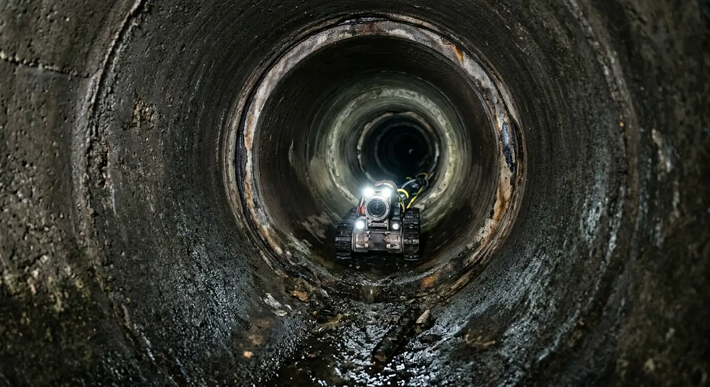 Robotic sewer camera inspecting pipe interior for Drain Snake Service in Leland